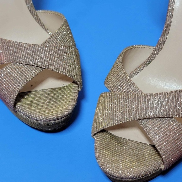 Nine West Sparkle Bling Ankle Strap Decorao Criss Cross Peep Toe Heels - Picture 5 of 7